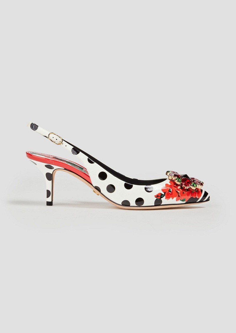 Dolce & Gabbana - Embellished printed patent-leather slingback pumps - White - EU 37