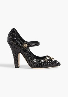 Dolce & Gabbana - Embellished satin Mary Jane pumps - Black - EU 36
