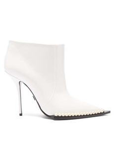 Dolce & Gabbana - Faux-pearl Embellished Leather Ankle Boots - Womens - White