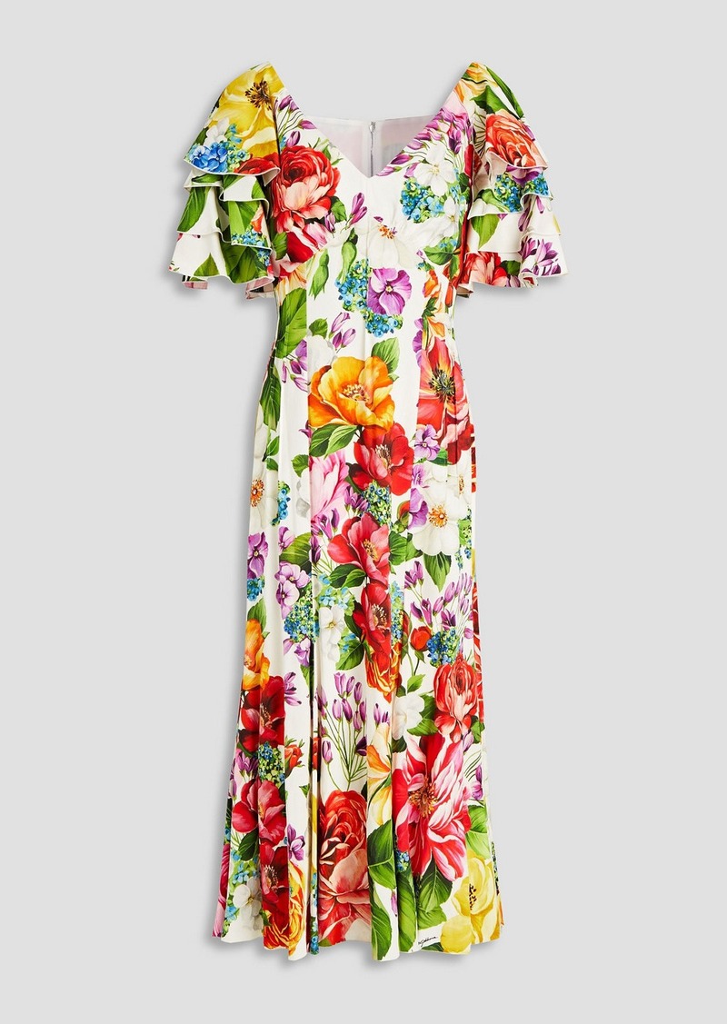 Dolce & Gabbana - Floral-print silk-blend satin-crepe midi dress - White - IT 36