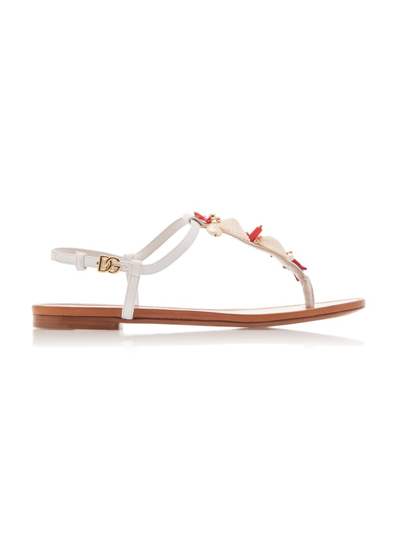 Dolce & Gabbana - Formale Embellished Leather Sandals - White - IT 36 - Moda Operandi