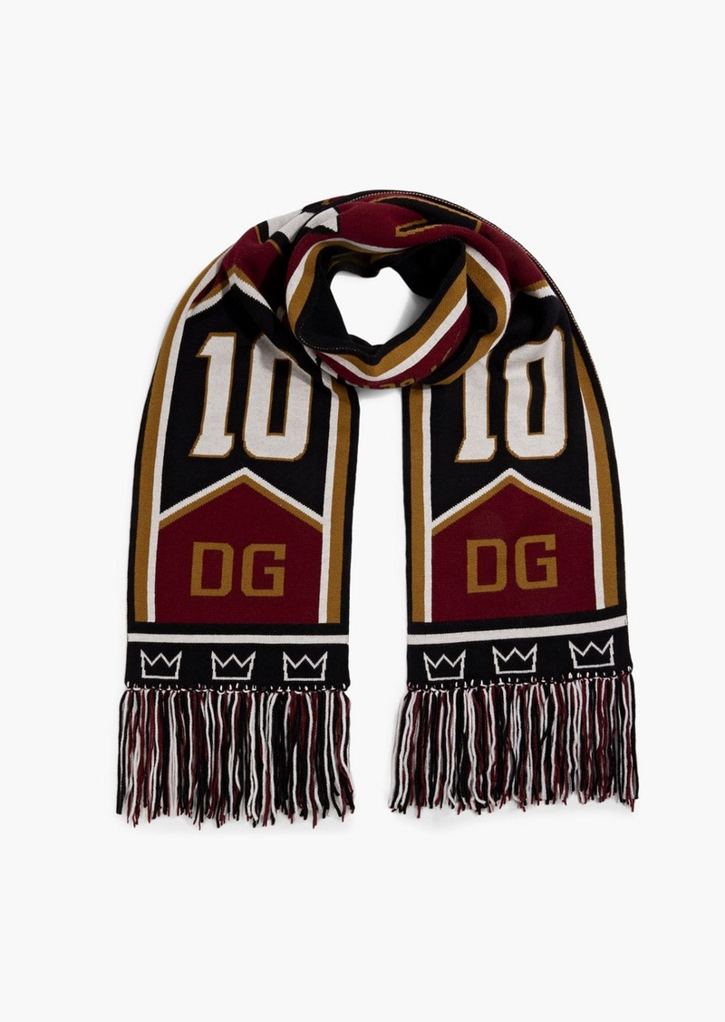 Dolce & Gabbana - Fringed jacquard-knit wool and cashmere-blend scarf - Burgundy - OneSize