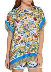 Dolce & Gabbana - Fringed printed silk-blend twill top - Yellow - IT 36