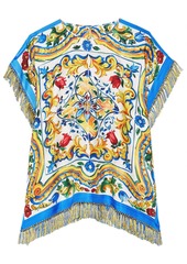 Dolce & Gabbana - Fringed printed silk-blend twill top - Yellow - IT 36