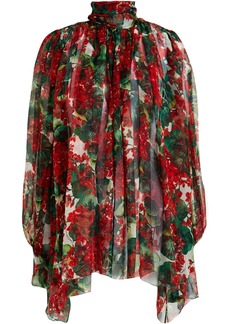 Dolce & Gabbana - Gathered floral-print silk-chiffon blouse - Red - IT 36