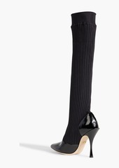 Dolce & Gabbana - Glossed-leather and ribbed-knit knee boots - Black - EU 35.5