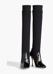 Dolce & Gabbana - Glossed-leather and ribbed-knit knee boots - Black - EU 35.5
