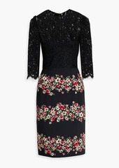 Dolce & Gabbana - Lace-paneled floral-print crepe dress - Black - IT 42