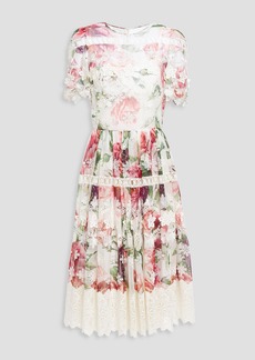 Dolce & Gabbana - Lace-trimmed floral-print silk-blend voile dress - White - IT 40
