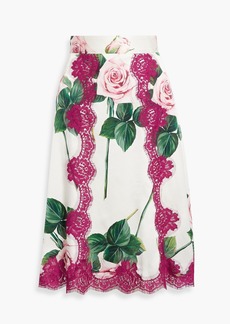 Dolce & Gabbana - Lace-trimmed floral-print silk-blend skirt - Pink - IT 42