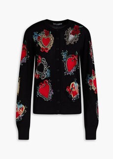 Dolce & Gabbana - Metallic jacquard-knit wool-blend cardigan - Black - IT 38