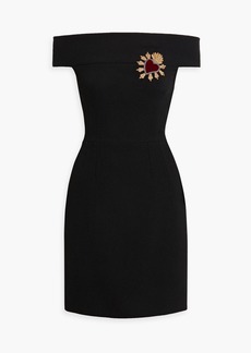 Dolce & Gabbana - Off-the-shoulder appliquéd wool-crepe mini dress - Black - IT 44