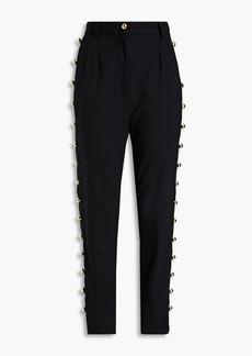 Dolce & Gabbana - Pleated embellished wool-blend tapered pants - Black - IT 38