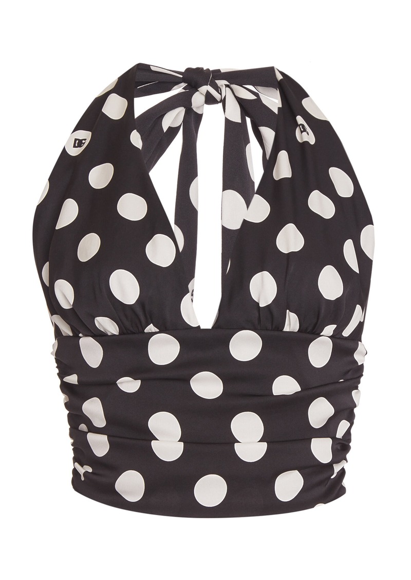 Dolce & Gabbana - Polka-Dot Charmeuse Halter Top - Black/white - IT 40 - Moda Operandi