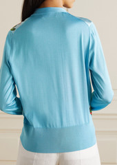 Dolce & Gabbana - Pussy-bow twill-paneled silk cardigan - Blue - IT 40