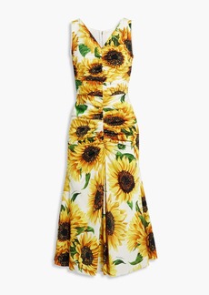 Dolce & Gabbana - Ruched floral-print silk-blend crepe midi dress - Yellow - IT 38