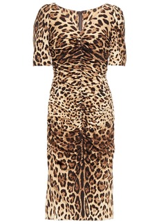Dolce & Gabbana - Ruched leopard-print silk-blend crepe dress - Animal print - IT 38