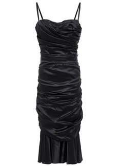 Dolce & Gabbana - Ruched stretch-silk satin midi dress - Black - IT 44