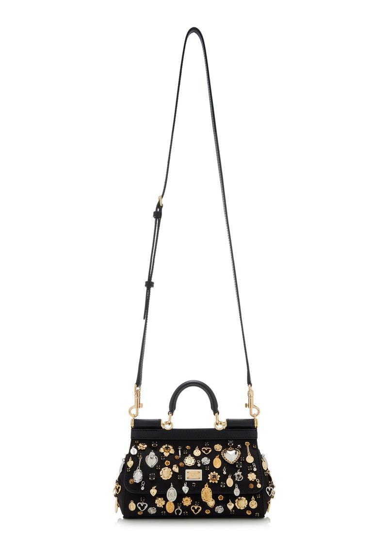 Dolce & Gabbana - Small Sicily Satin & Leather Top Handle Bag - Black - OS - Moda Operandi