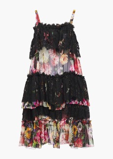 Dolce & Gabbana - Tiered floral-print silk-blend voile and lace dress - Black - IT 38