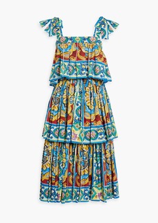 Dolce & Gabbana - Tiered printed cotton-blend poplin dress - Blue - IT 38