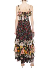 Dolce & Gabbana - Tiered shirred floral-print silk-voile maxi dress - Black - IT 40
