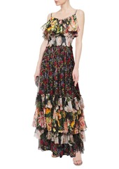 Dolce & Gabbana - Tiered shirred floral-print silk-voile maxi dress - Black - IT 40