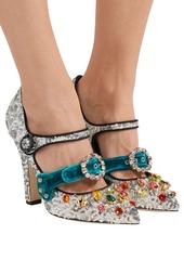 Dolce & Gabbana - Velvet-trimmed embellished sequined leather Mary Jane pumps - Metallic - EU 38.5