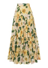 Dolce & Gabbana - Women's Camellia-Print Cotton Tiered Maxi Skirt - Floral - Moda Operandi