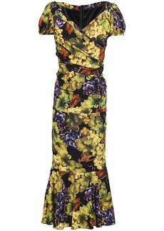 Dolce & Gabbana - Wrap-effect ruched printed silk-blend midi dress - Black - IT 42
