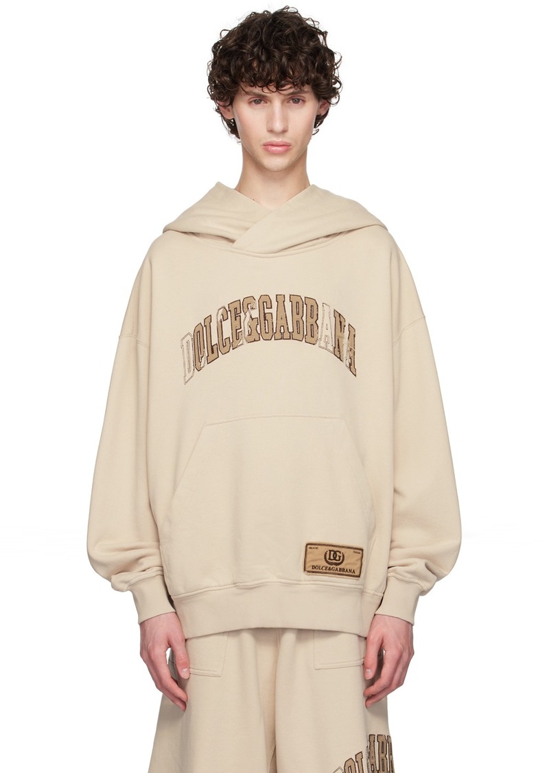 Dolce & Gabbana Beige 'Dolce & Gabbana' Embroidery Hoodie