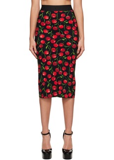 Dolce & Gabbana Black & Red Cherry Midi Skirt