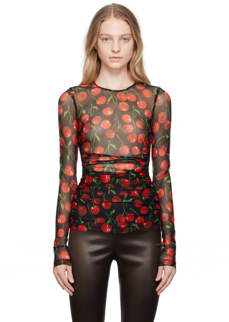 Dolce & Gabbana Black & Red Cherry Print Long Sleeve T-Shirt