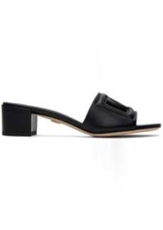 Dolce & Gabbana Black Calfskin DG Logo Heeled Sandals