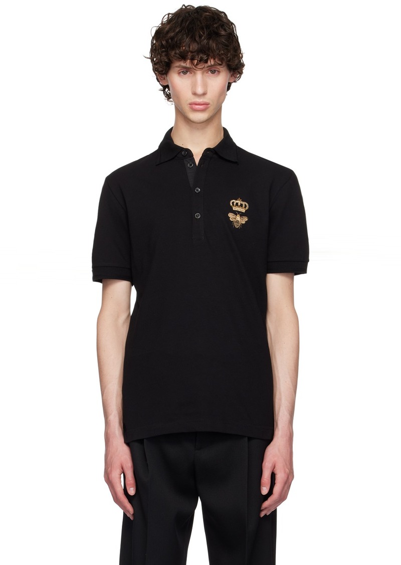 Dolce & Gabbana Black Embroidered-Graphic Polo