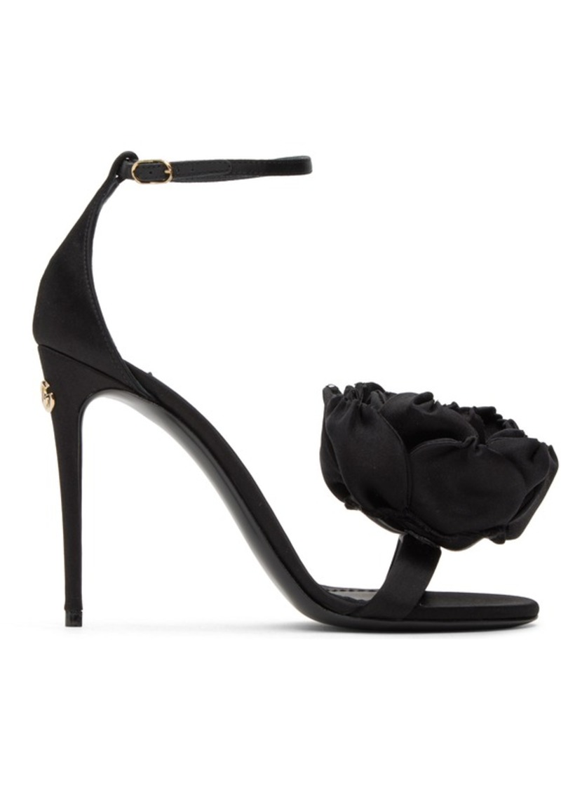 Dolce & Gabbana Black Floral Heeled Sandals