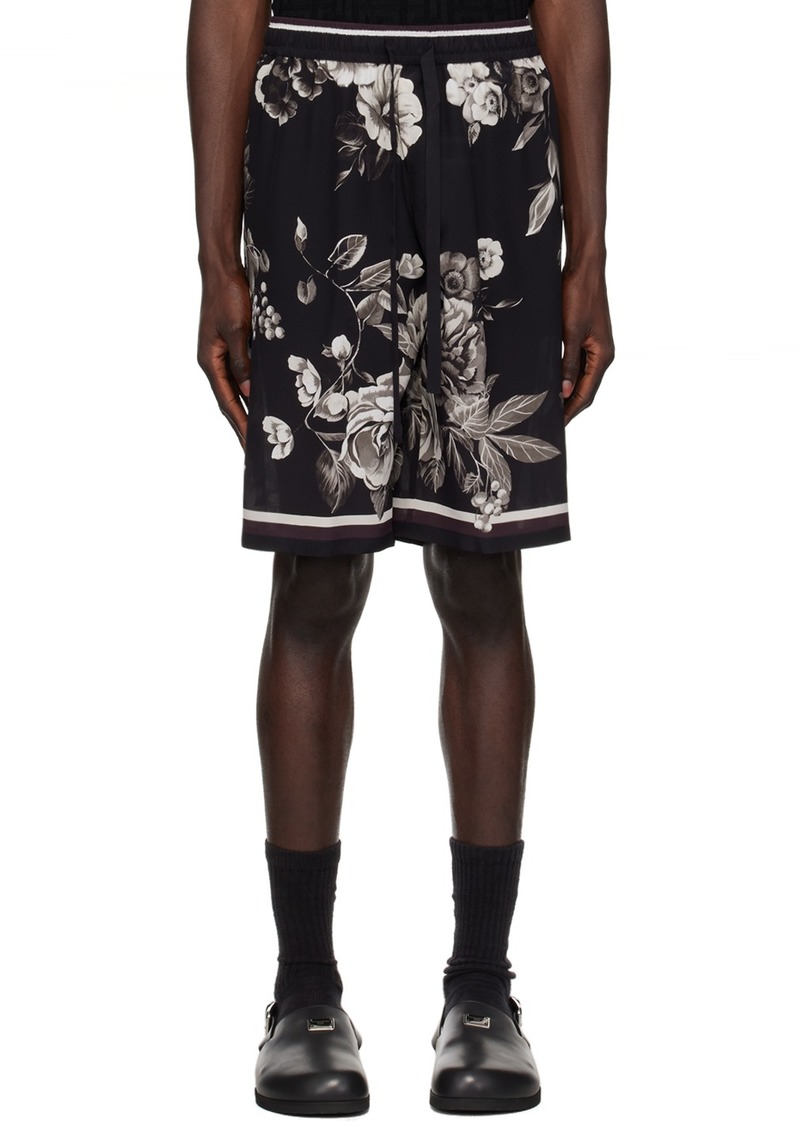 Dolce & Gabbana Black Floral Print Silk Shorts