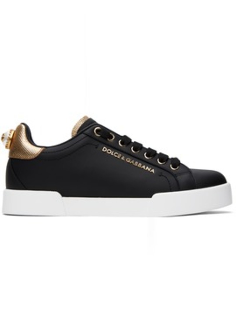 Dolce & Gabbana Black Nappa Calfskin Portofino Lettering Sneakers