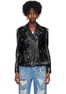 Dolce & Gabbana Black Pin-Buckle Belt Leather Jacket
