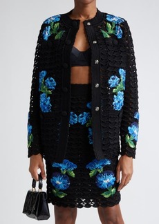 Dolce & Gabbana Bluebell Floral Embroidered Crochet Cardigan