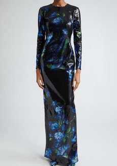 Dolce & Gabbana Bluebell Floral Long Sleeve Sequin Gown