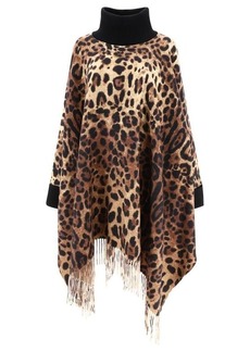 DOLCE & GABBANA Cashmere and wool poncho with fringing in Animal Print