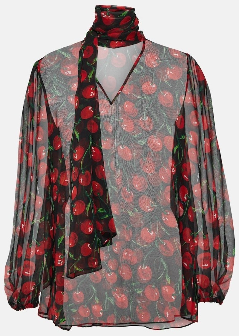 Dolce & Gabbana Cherry tie-neck silk chiffon blouse