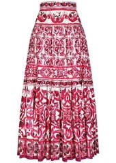 DOLCE & GABBANA CRUISE Majolica print cotton long skirt