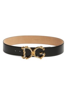 Dolce & Gabbana DG Baroque Buckle Calfskin Leather Belt