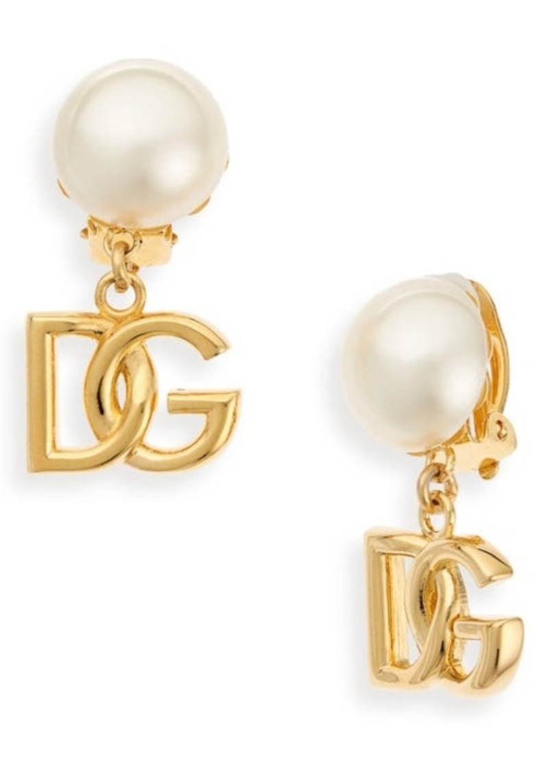 Dolce & Gabbana DG Charm Imitation Pearl Clip-On Earrings