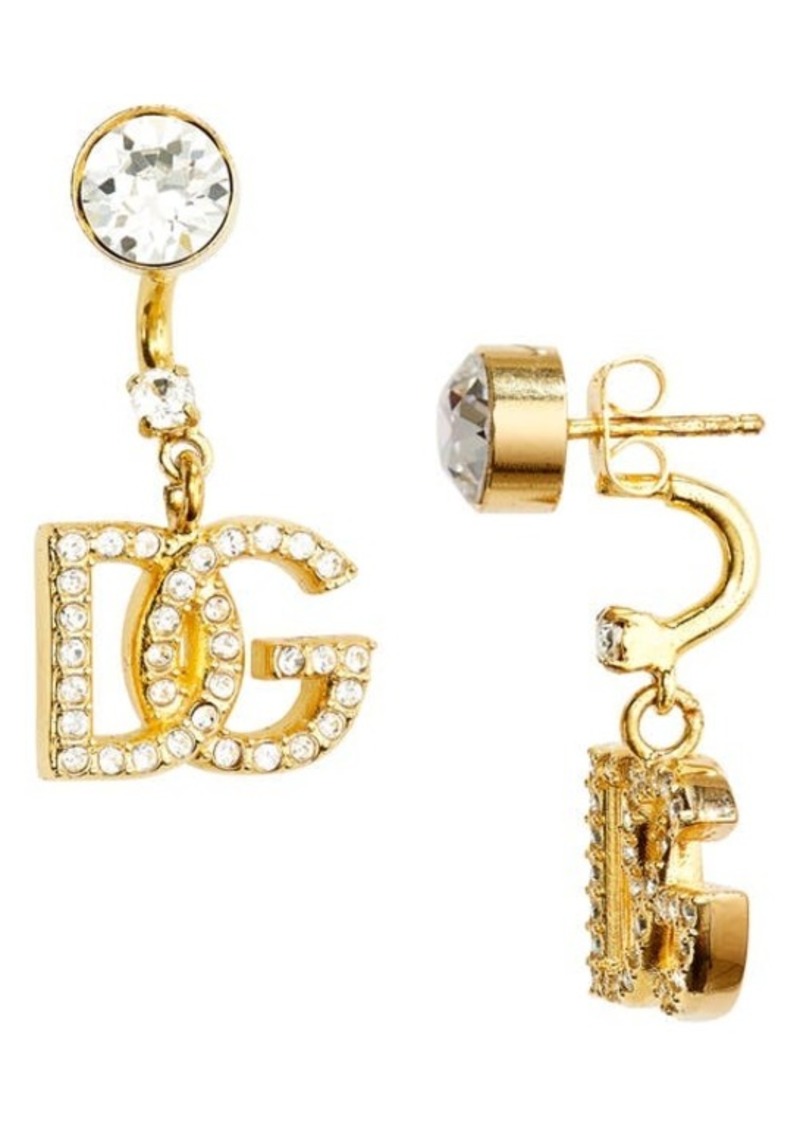 Dolce & Gabbana DG Crystal Logo Drop Back Earrings