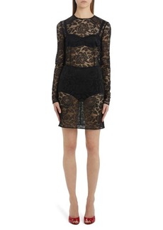 Dolce & Gabbana DG Floral Long Sleeve Sheer Lace Dress