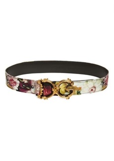 Dolce & Gabbana DG Girls Baroque Buckle Floral Charmeuse & Leather Belt