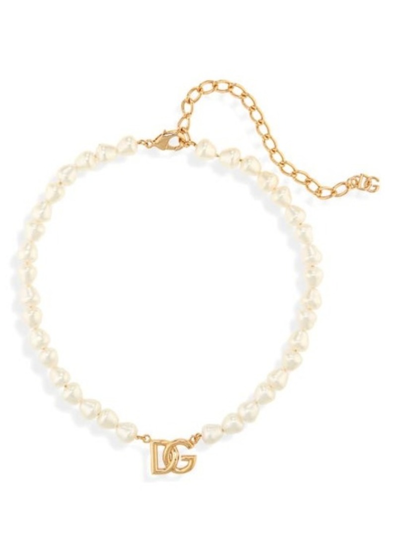 Dolce & Gabbana DG Logo Imitation Pearl Choker Necklace